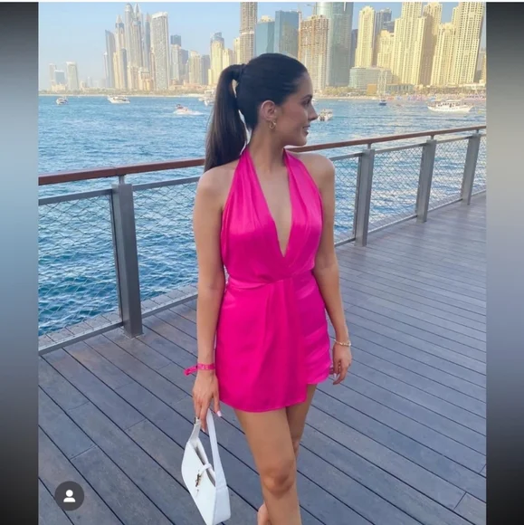 ZARA SATIN EFFECT SHORT JUMPSUIT ROMPER FUCHSIA Pink size L - Picture 5 of 12